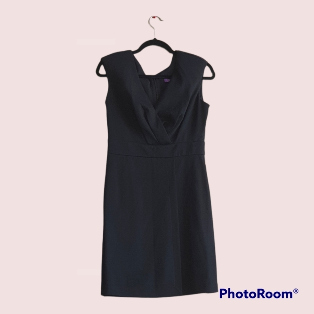 Deep V Faux Wrap Sleeveless Black Dress